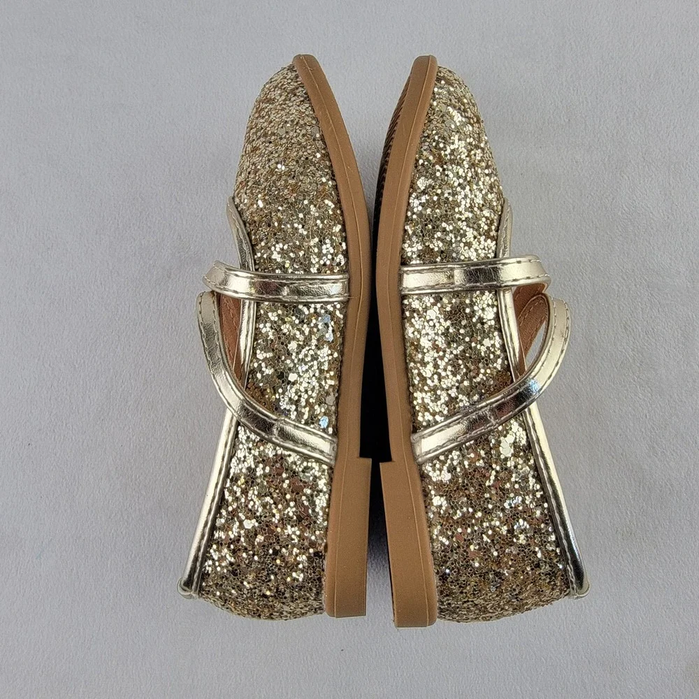 Olivia Miller Girl Gold Glitter Mary Jane Flats Double Strap Toddler Size 7